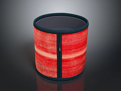 Red Cylindrical Woven Fabric Container With Dark Trim And Textured Surface Design 3d model