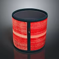 Red Cylindrical Woven Fabric Container With Dark Trim And Textured Surface Design