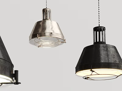 Industrial Style Pendant Lights With Metal Shades And Hanging Design 3d model