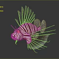 Aquatic Animal Lionfish With Red And White Striped Body And Spiny Fins