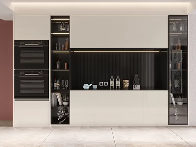 Modern Wine Cabinet Design With Glass Doors And Wine Bottle Display Shelves 3d model