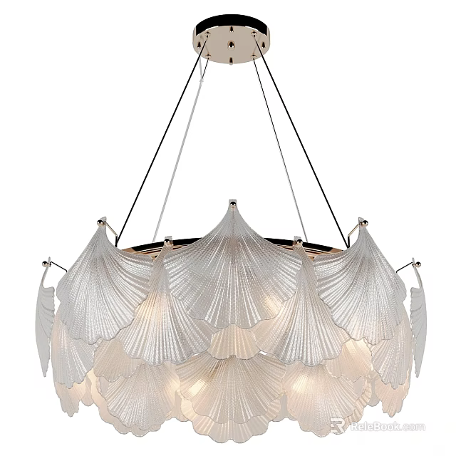 Elegant Layered Ginkgo Leaf Shaped Transparent Glass Chandelier Modern Lighting Fixture 3d model 