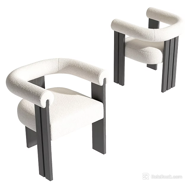 Modern White Accent Chair Upholstered With Black Wooden Legs Minimalist Style 3d model 