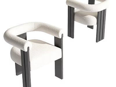 Modern White Accent Chair Upholstered With Black Wooden Legs Minimalist Style 3d model