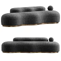 Modern Double Sofa With Gray Fabric Curved Design And Gold Metal Base Accent Pillow