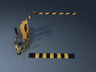 Yellow And Black Striped Swing Door With Control Unit For Security Area And Ground Stripes 3d model