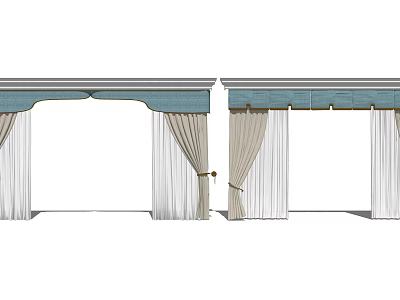 Elegant Curtain Design With Blue Valance White Sheer Panels And Decorative Tiebacks 3d model
