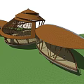 Roadside Facility With Unique Curved Roofs And Wooden Frame Structure In Green Area