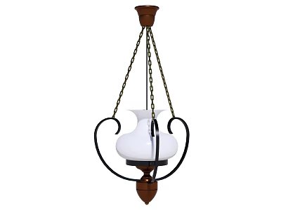 Classic Chandelier With White Glass Shade Black Metal Frame And Brown Accents 3d model