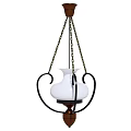 Classic Chandelier With White Glass Shade Black Metal Frame And Brown Accents