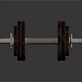 Vintage Cast Iron Dumbbell With Rustic Weight Plates And Metal Bar