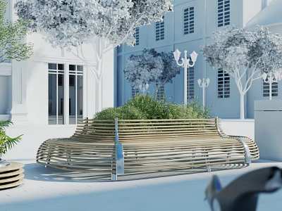 Modern Landscape Seating In Outdoor Space With Greenery 3d model