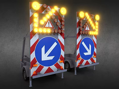 Modern Furniture With Red White Stripes Arrow Design And Yellow Lights 3d model