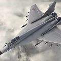 Military Fighter Jet Flying Through Clouds with Deployed Landing Gear and Missiles
