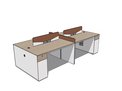 Modern Office Desk With L Shaped Design Brown Dividers Wooden Top And White Cabinets 3d model