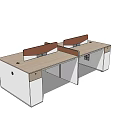 Modern Office Desk With L Shaped Design Brown Dividers Wooden Top And White Cabinets