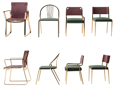 Modern Dining Chairs With Gold Metal Frames Green Purple Upholstered Seats And Various Designs 3d model