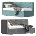 Tufted Backrest Sofa Bed In Teal And Gray With Mattress Blanket And Pillows