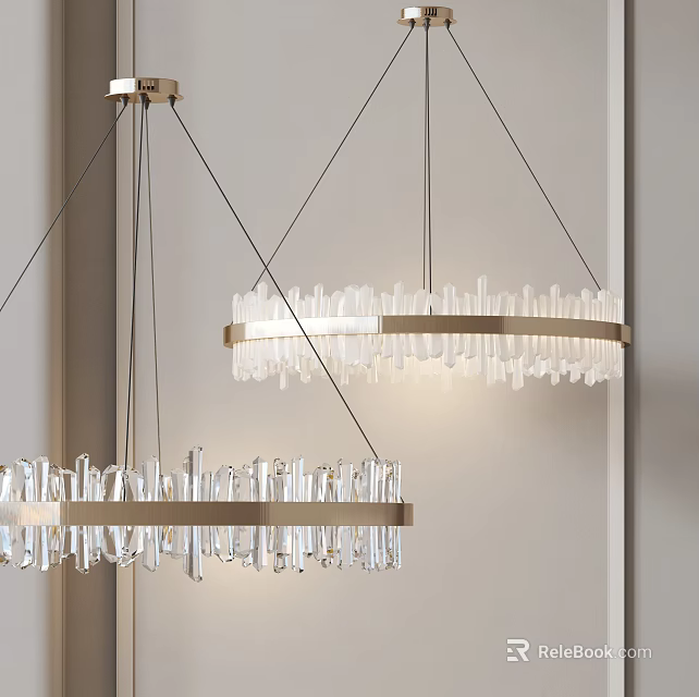 Modern Crystal Chandelier With Gold Circular Frame For Elegant Interior Lighting Design 3d model 