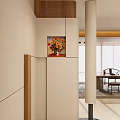 Modern Entryway Hallway Interior With White Walls Wooden Accents And Sunflower Painting
