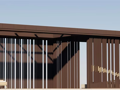 Garden Landscape Design With Wooden Slat Structure Shadow Patterns And Seating Area 3d model