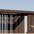 Garden Landscape Design With Wooden Slat Structure Shadow Patterns And Seating Area