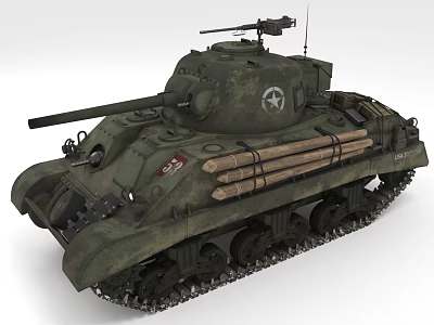 Military Tank With Green Camouflage Paint Cannon Barrel Tracks And Star Insignia 3d model