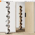 Sculpture Carving Stacked Spherical Artworks with White and Brown Hollowed Holes Indoor by Wooden Frame