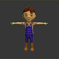 Cheerful Game Movie Character With Red Hair Striped Shirt Blue Overalls And Outstretched Arms