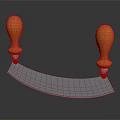 Tool With Orange Wooden Handles And Blue Metal Curved Component