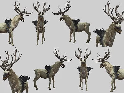 Mythical Winged Deer With Large Antlers Rocky Textures Various Poses In Game And Movie Scenes 3d model