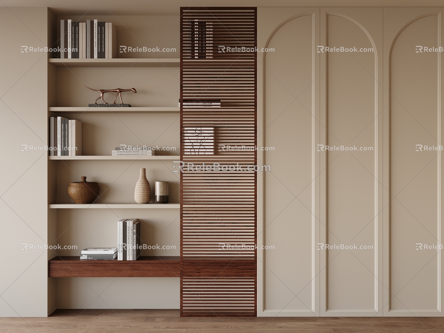 Quiet wind bookcase decorative cabinet study background 3d model