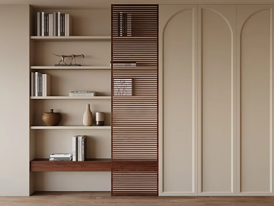 Modern Wooden Bookcase With Open Shelves Holding Books Decorative Vase And Minimalist Design 3d model