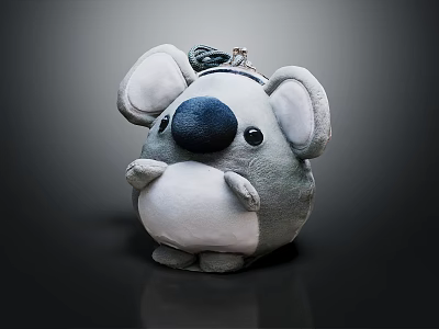 Cute Gray And White Koala Plush Toy With Big Ears Round Belly 3d model