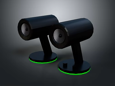 Modern Black Desktop Speakers With Green Ring Base And Audio Functionality 3d model