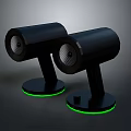Modern Black Desktop Speakers With Green Ring Base And Audio Functionality 3d model