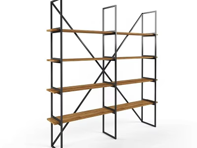 Modern Metal Frame Wooden Shelving Unit With Multiple Open Storage Layers 3d model