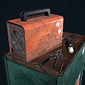 Orange BX1160S Welding Machine on a Green Old Box with Cables and Welding Torch 3d model