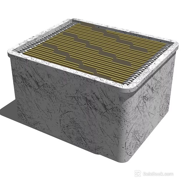 Decorative Ornament Set with Gray Textured Square Box and Yellow Striped Grid Top 3d model 