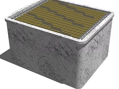 Decorative Ornament Set with Gray Textured Square Box and Yellow Striped Grid Top 3d model
