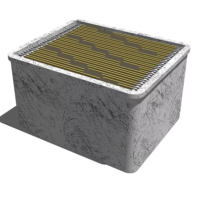 Decorative Ornament Set with Gray Textured Square Box and Yellow Striped Grid Top 3d model