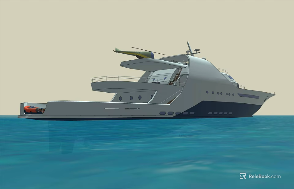 Modern Luxury Yacht With Helicopter On Deck In Blue Sea 3d model 
