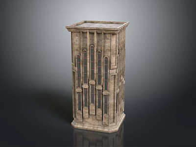 Stone Decorative Pillar With Intricate Carved Patterns And Vertical Textured Lines 3d model