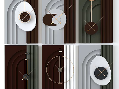 Multiple Modern Wall Clocks With Oval Circular Shapes And Metal Hands In Geometric Wall Decor 3d model