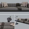 Modern Grey Leather Two Seater Sofa with Plush Pillows Soft Throw Blanket and Side Table 3d model