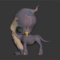 Cute Purple Yellow Octopus 3D Model With Large Green Eyes And Tentacles