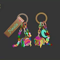 Golden Daily Use Keychains Featuring Chains Decorative Pendants And Engraved Tags 3d model
