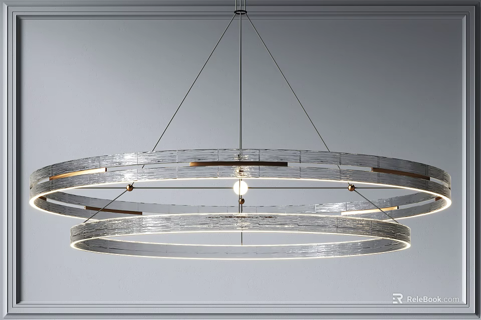 Modern Double Ring Chandelier With Metallic Frame And LED Light Design 3d model 