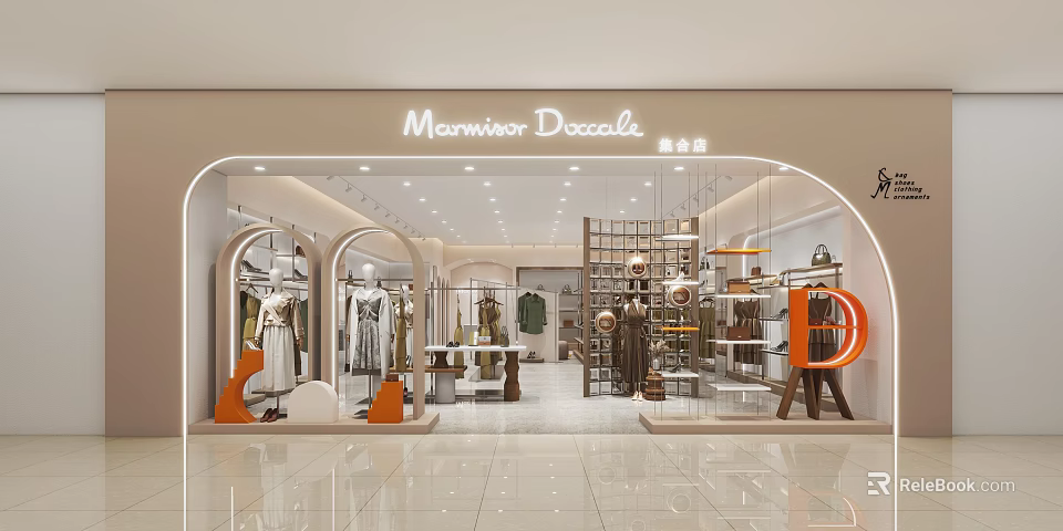 Stylish Clothing Store Interior With Mannequins Display Racks And Elegant Lighting 3d model 