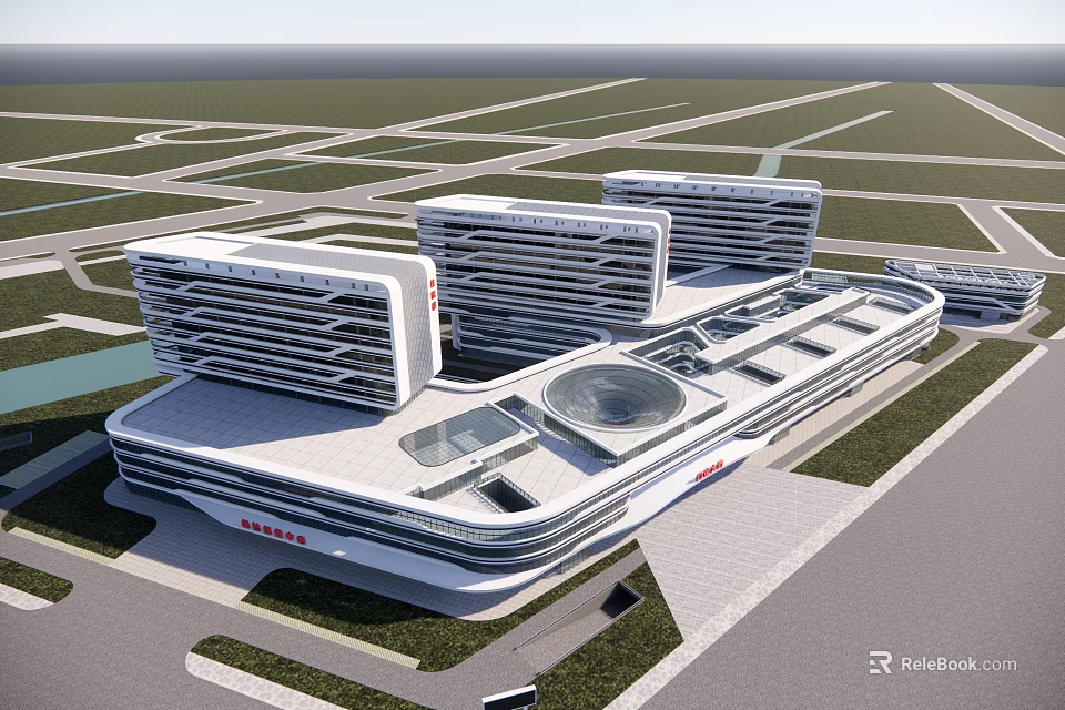 Modern Hospital Building Exterior With Multi Story Structure And Medical Design 3d model 